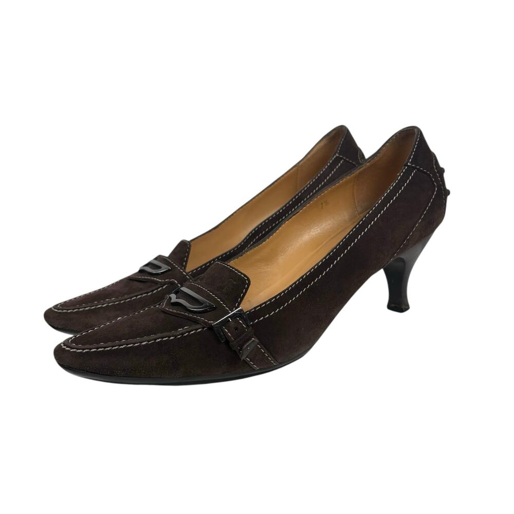 Tod's Dark Brown Suede Leather Low Heel Loafer Pumps 7.5